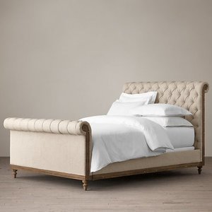 Кровать RESTORATION HARDWARE "Тафтид" из массива дуба с обивкой из льна 254х173х168 см