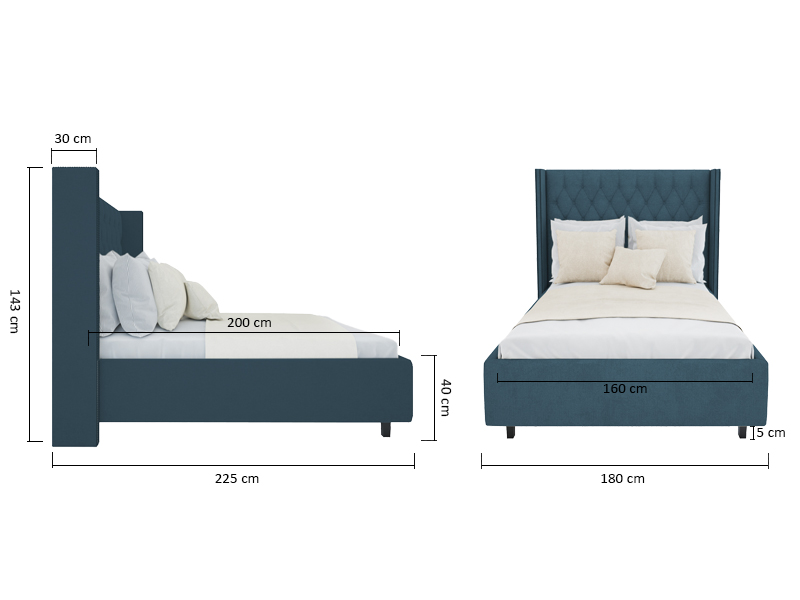 

Кровать с декоративными гвоздиками "Wing" велюр морская волна 160x200