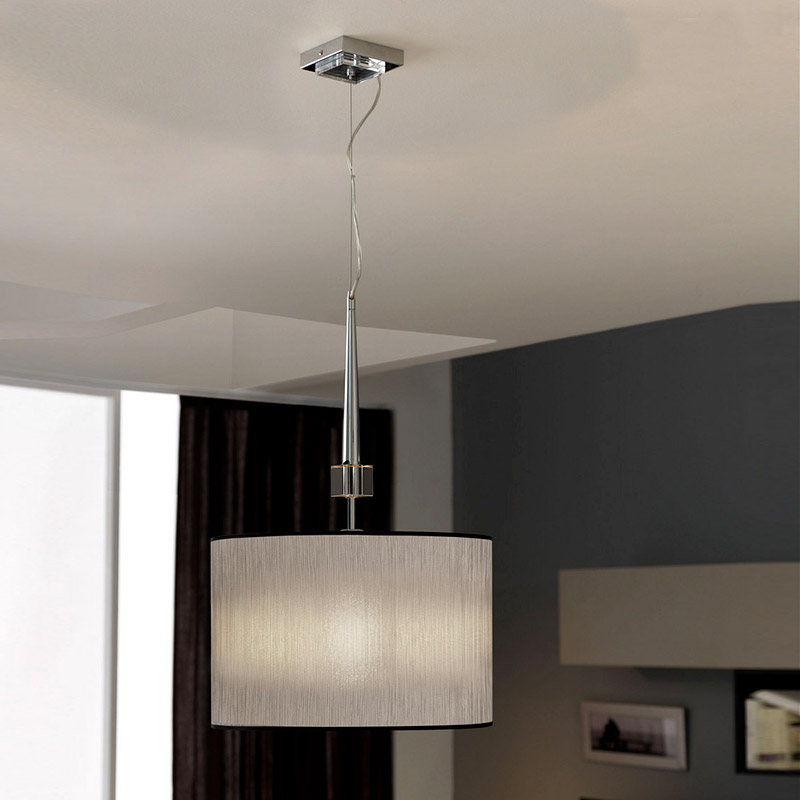 

Подвесной светильник Schuller Cloe в виде абажура из белой ткани на подвесе с элементами прозрачного метакрилата