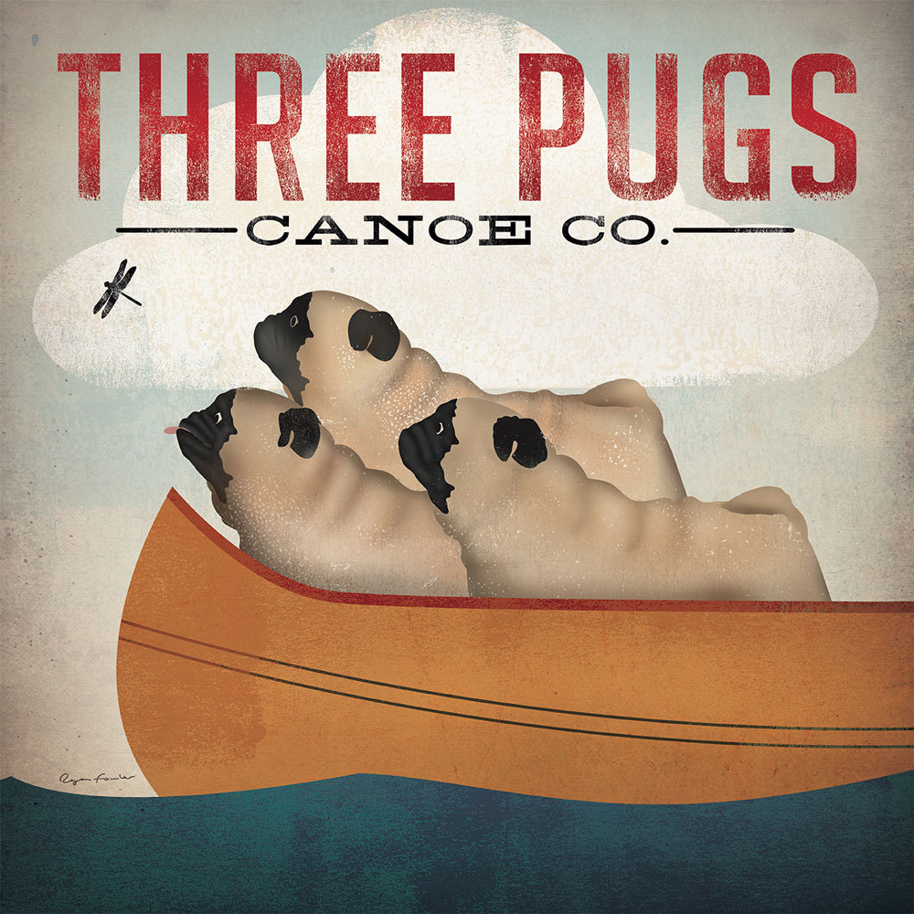 

Репродукция картины на холсте Three Pug Canoe co