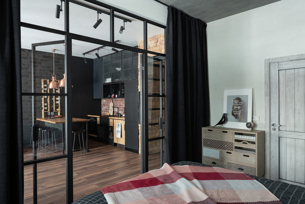 Фотография: Спальня в стиле Лофт, Квартира, Студия, Перепланировка, VizDiz – фото на INMYROOM