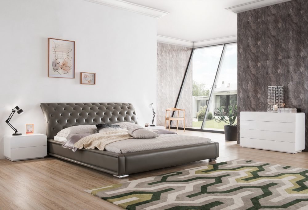 

Кровать серого цвета с мягким изголовьем 160x200