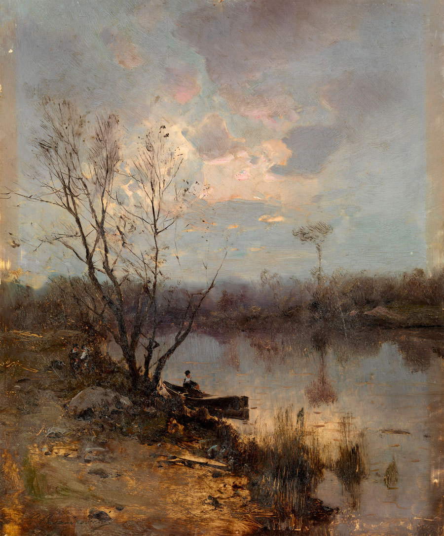

Репродукция картины на холсте Rowing Boat by The Bank of a River