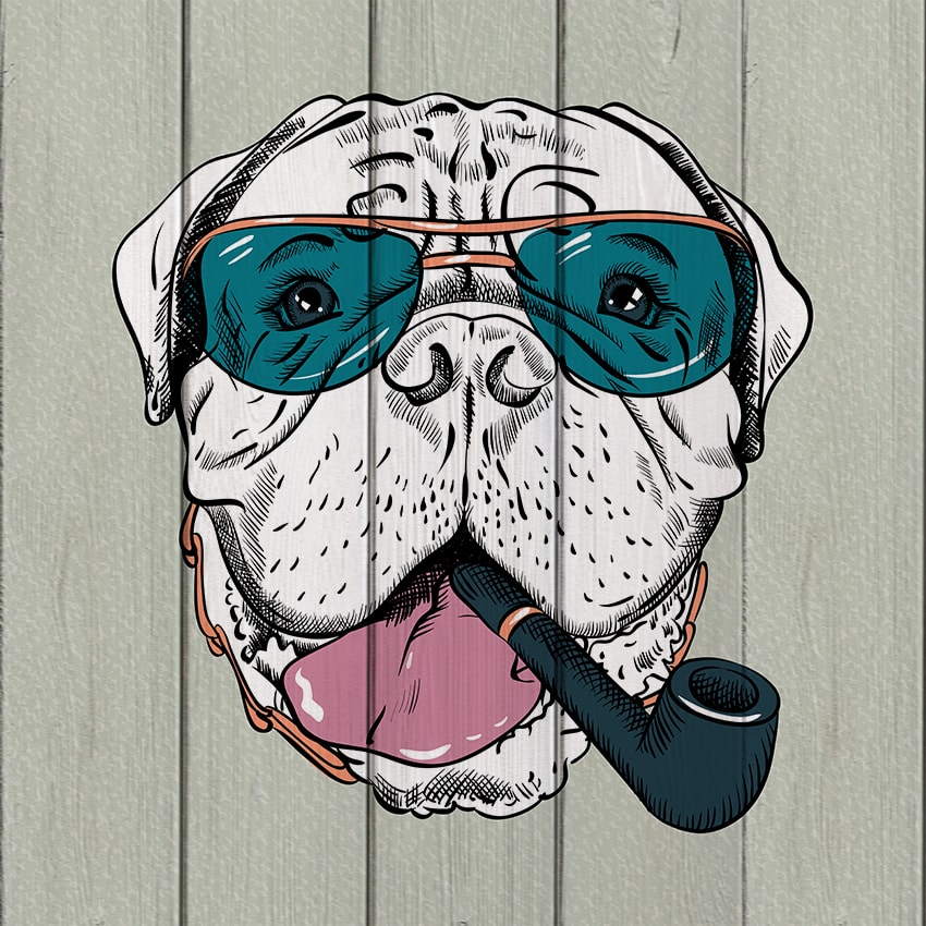 

Картина бульдог с трубкой на дереве