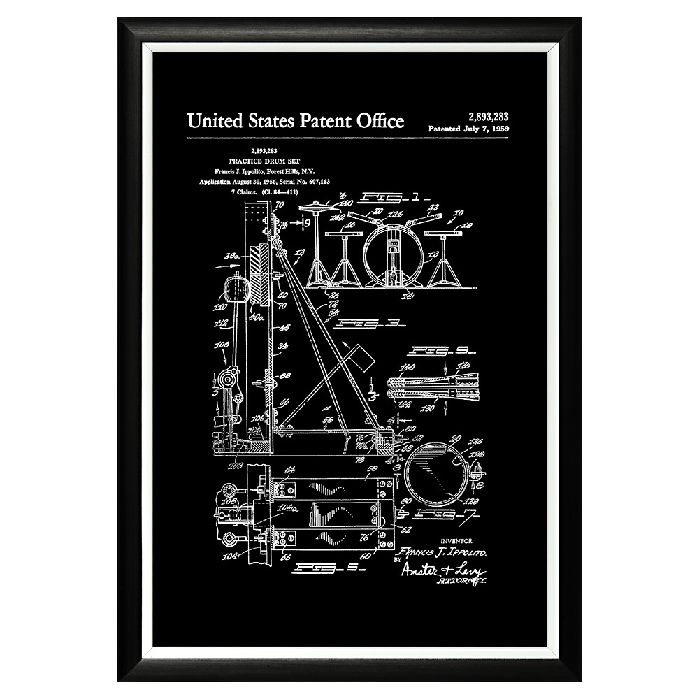 

Арт-постер патент на барабанную установку фрэнка ипполито
