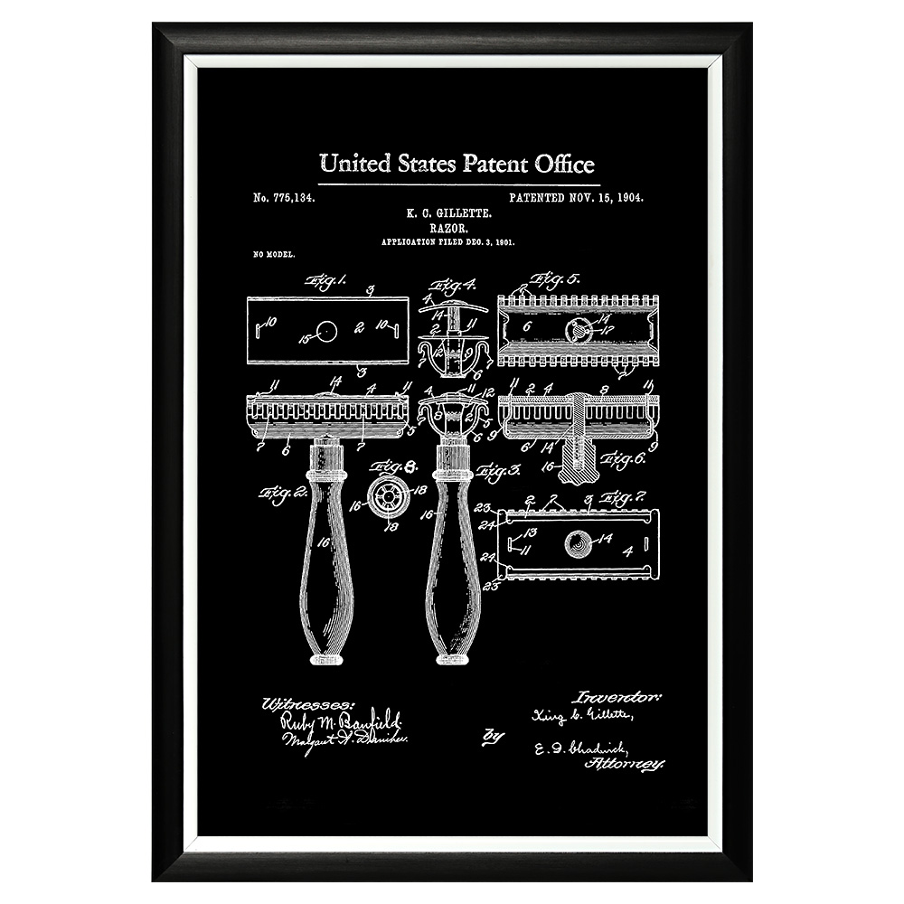 

Арт-постер патент жиллетт на безопасную бритву 1904