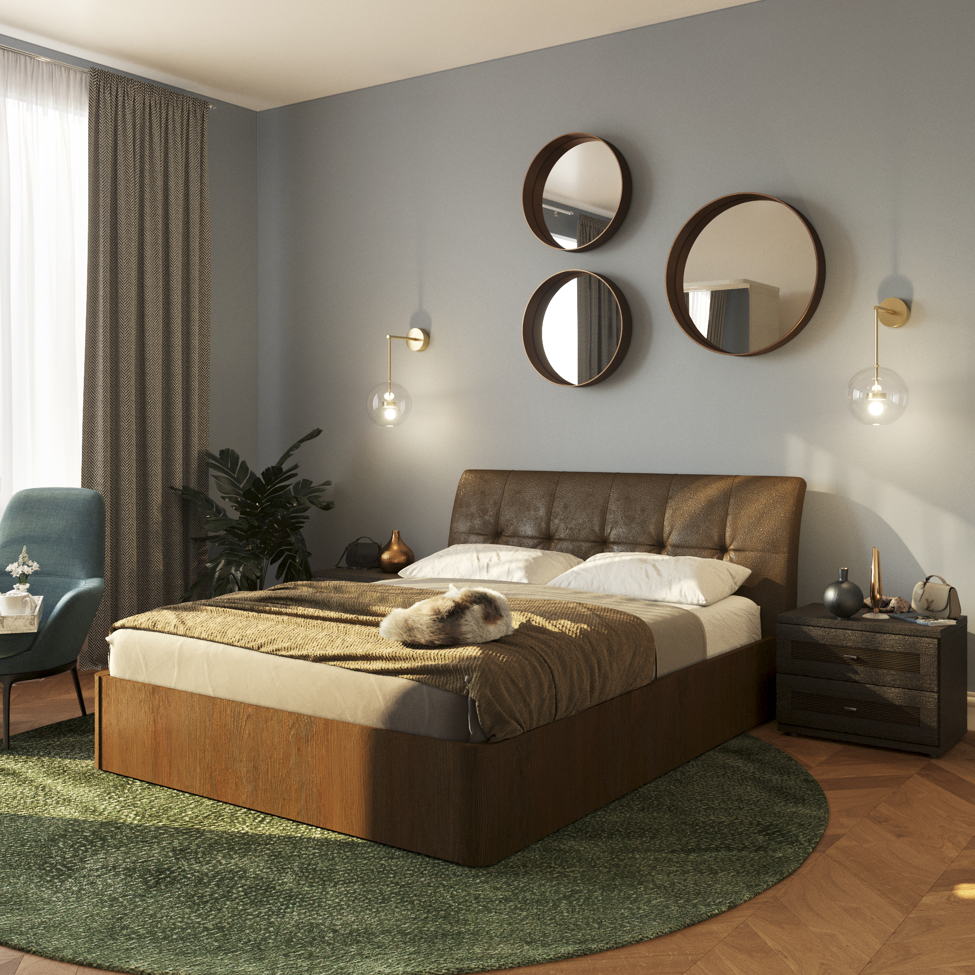 комната с коричневой мебелью