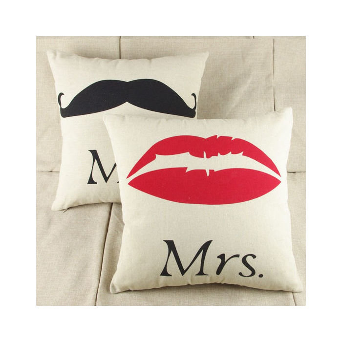 "Mr-усы" и "Mrs-губы" чехлы для подушек "Mr-усы" и "Mrs-губы" чехлы для подушек