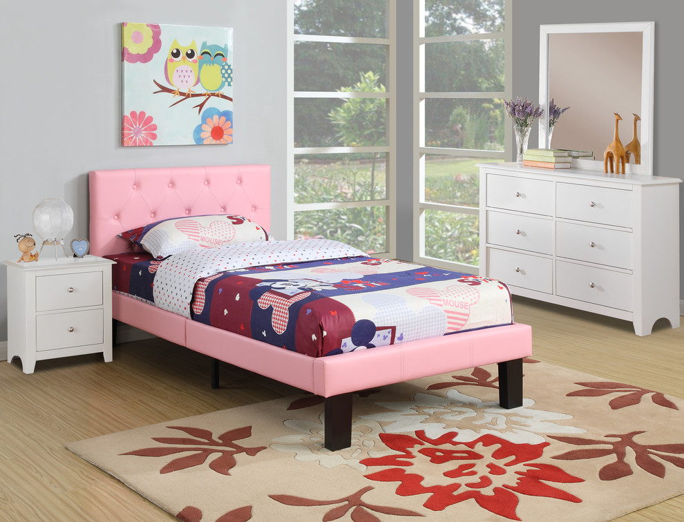 

Кровать Poundex Faux Leather розового цвета 140х200