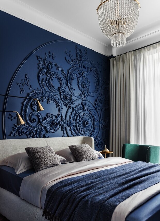 Дизайн спальни в синем цвете (59 фото)