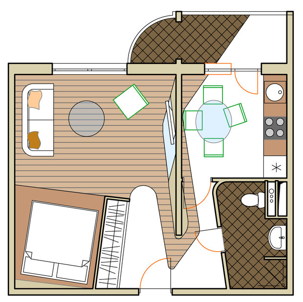 Фотография: Планировки в стиле , Квартира, Дома и квартиры, Перепланировка, Переделка, П-111М, Панельный дом, 1 комната, 40-60 метров – фото на INMYROOM