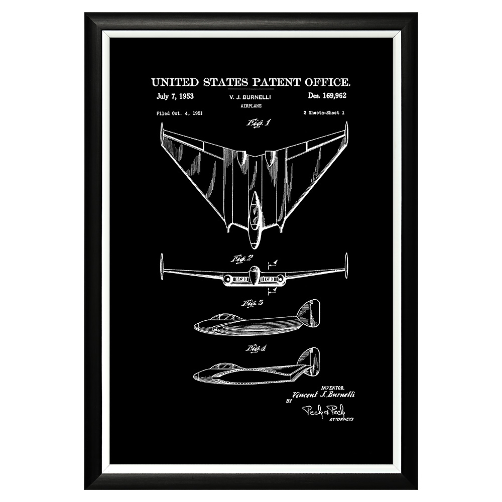 

Арт-постер патент винсента бурнелли на самолет 1953