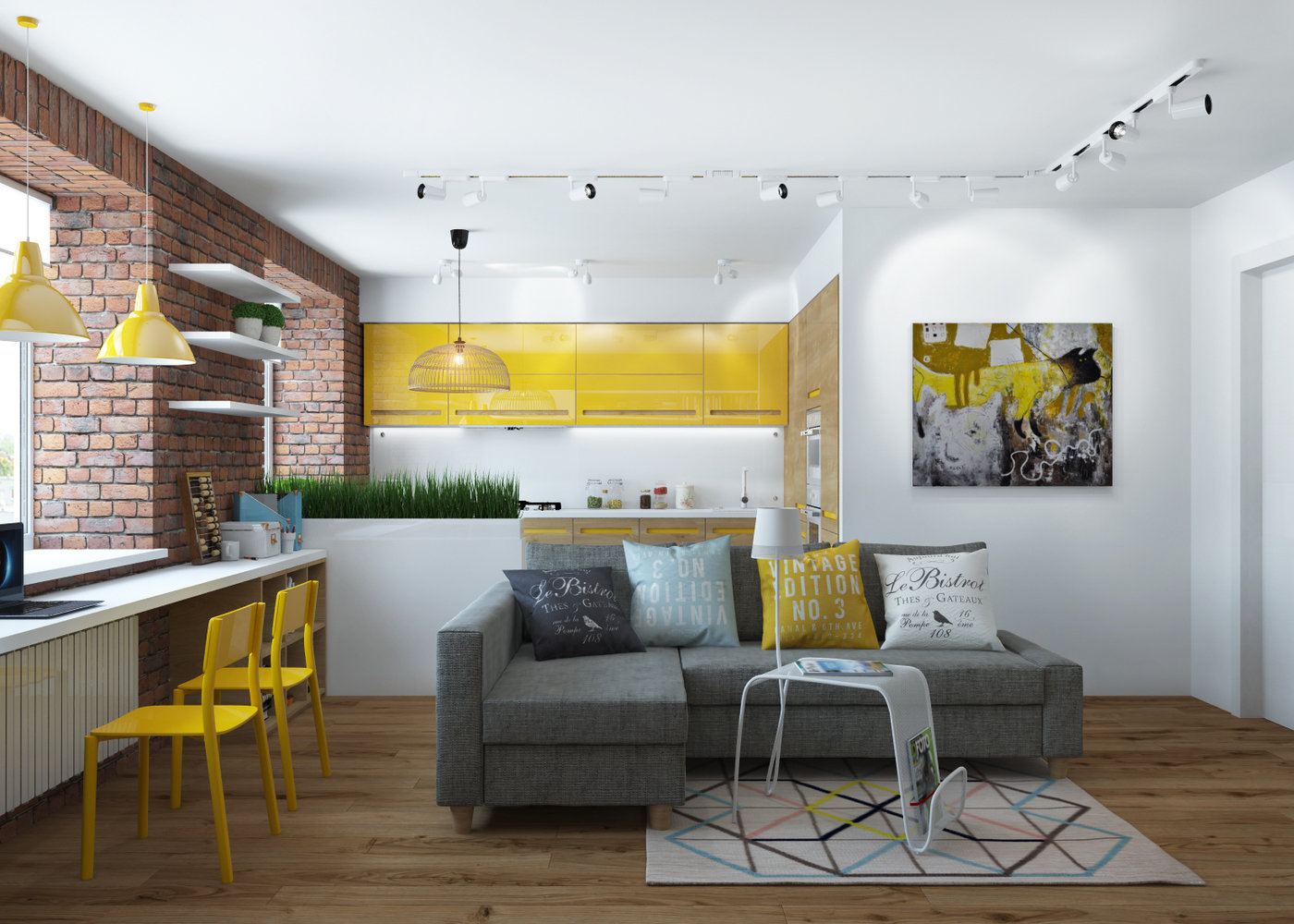 Желтый диван на кухне в интерьере фото