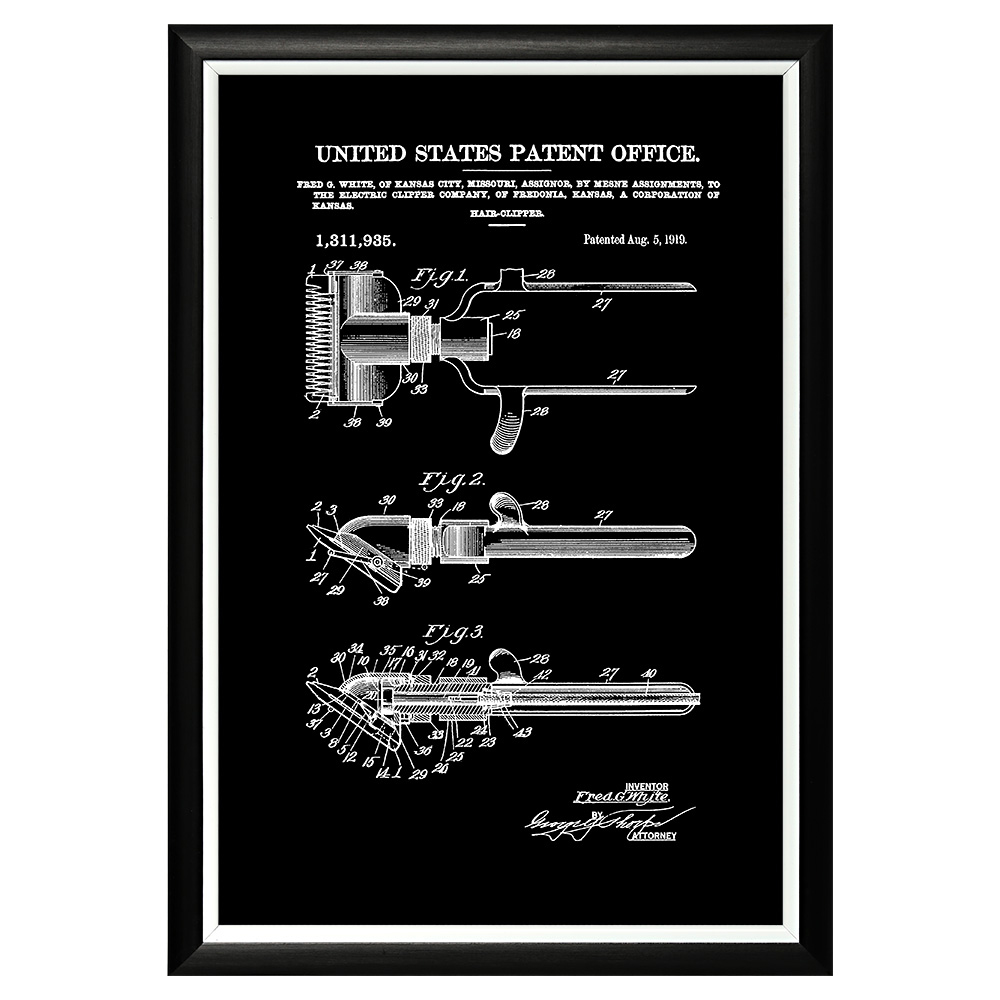 

Арт-постер патент на машинку для стрижки волос 1919