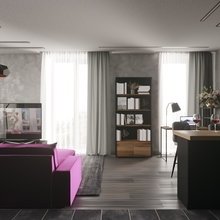 Фото из портфолио Стильная гостиная в серо-лиловых тонах – фотографии дизайна интерьеров на INMYROOM