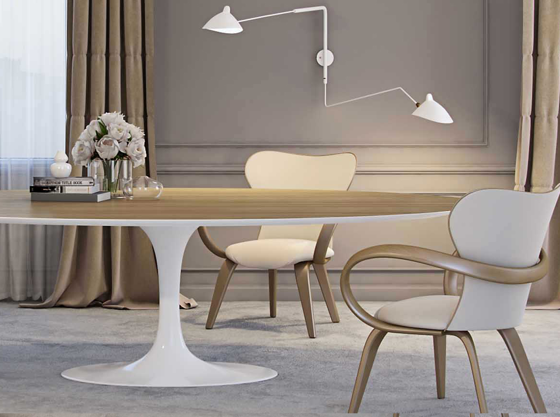 стол и стулья для гостиной белого цвета