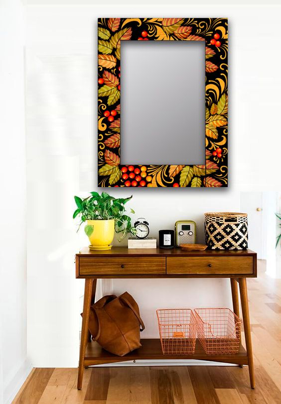 

Настенное зеркало рябиновый куст в раме из массива сосны 75х170