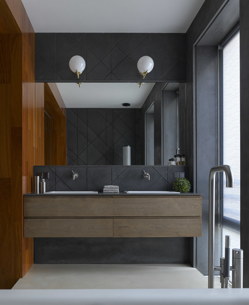 Современный дизайн ванной комнаты хайтека