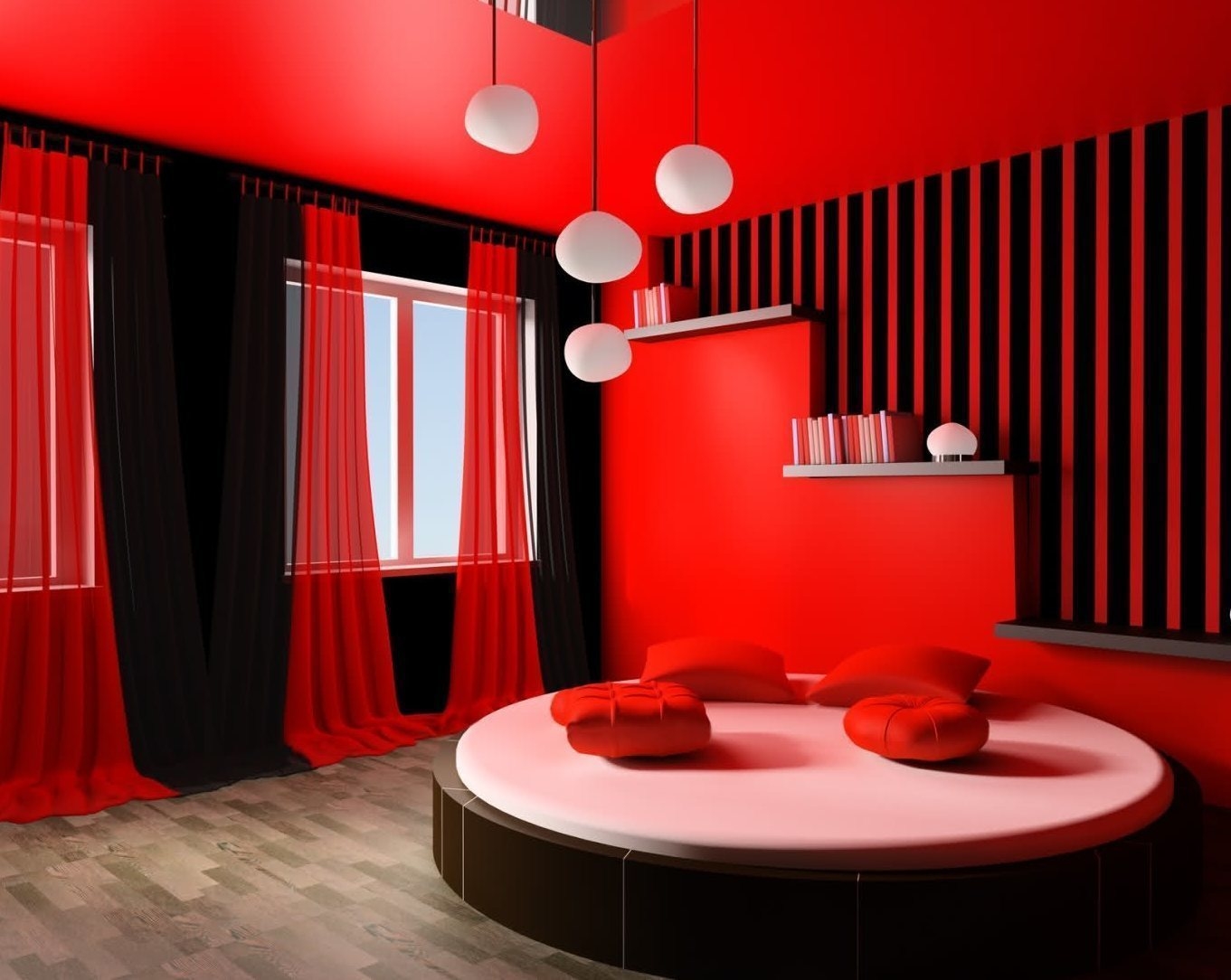 Красный цвет в интерьере 80 фото с какими другими цветами он сочетается Использование на стенах и потолке красные двери и кресла